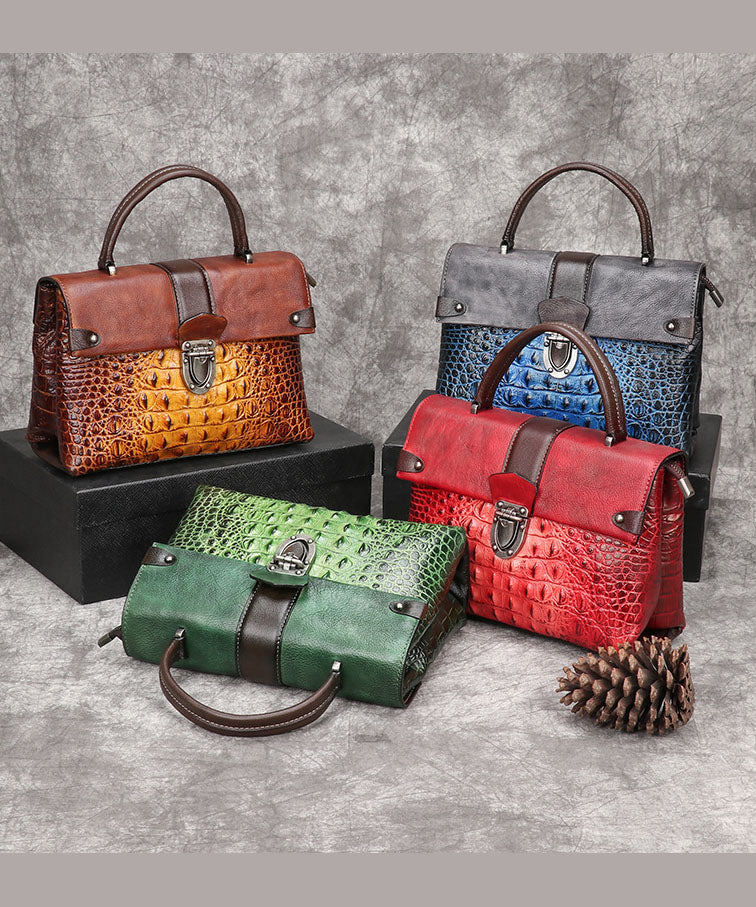 Kunst Gelb Krokodil muster Gemälde Kalbsleder Satchel Handtasche