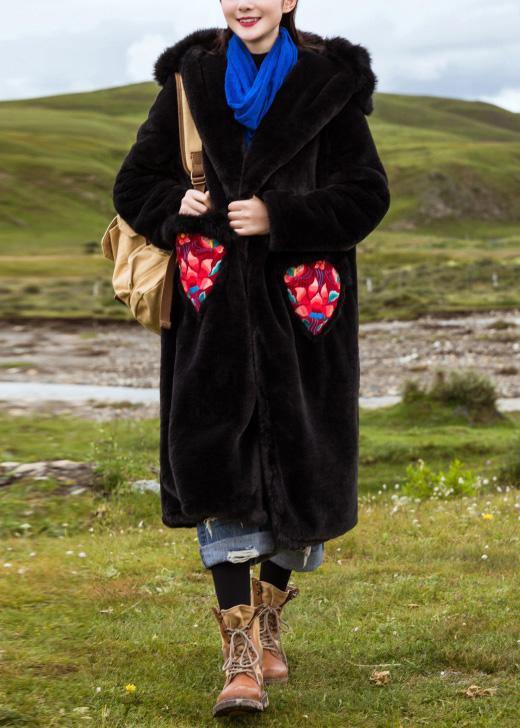 Art hooded Fine embroidery clothes For Women black loose jackets - SooLinen