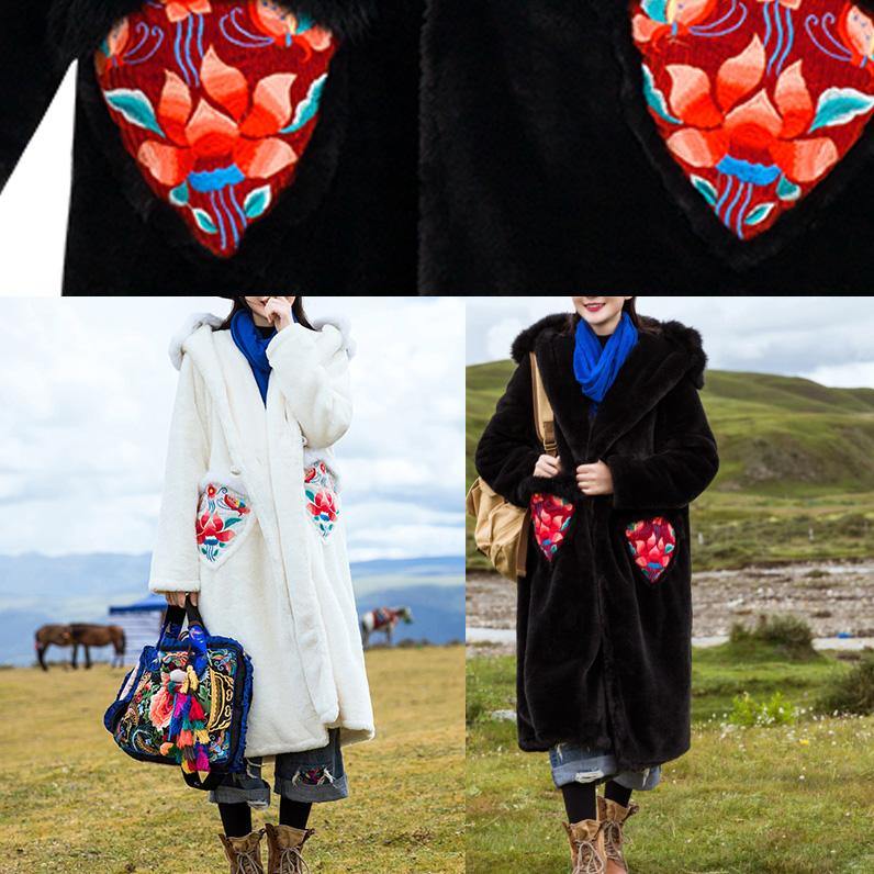 Art hooded Fine embroidery clothes For Women black loose jackets - SooLinen