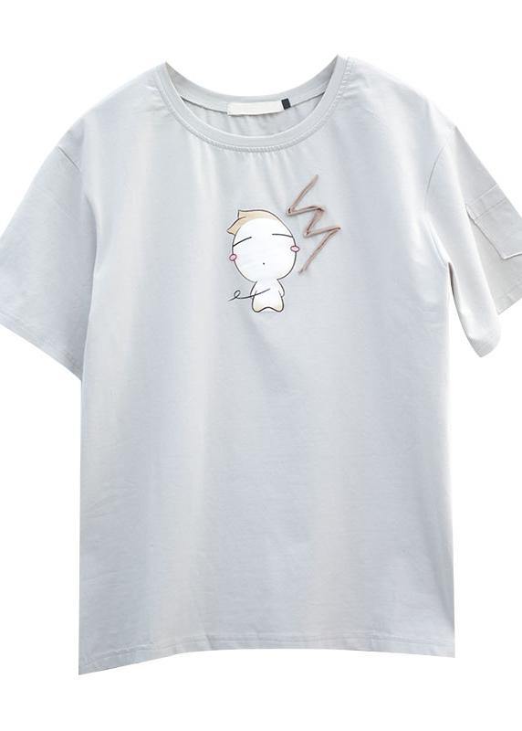 Art o neck cotton summer pattern Photography print blouse - SooLinen