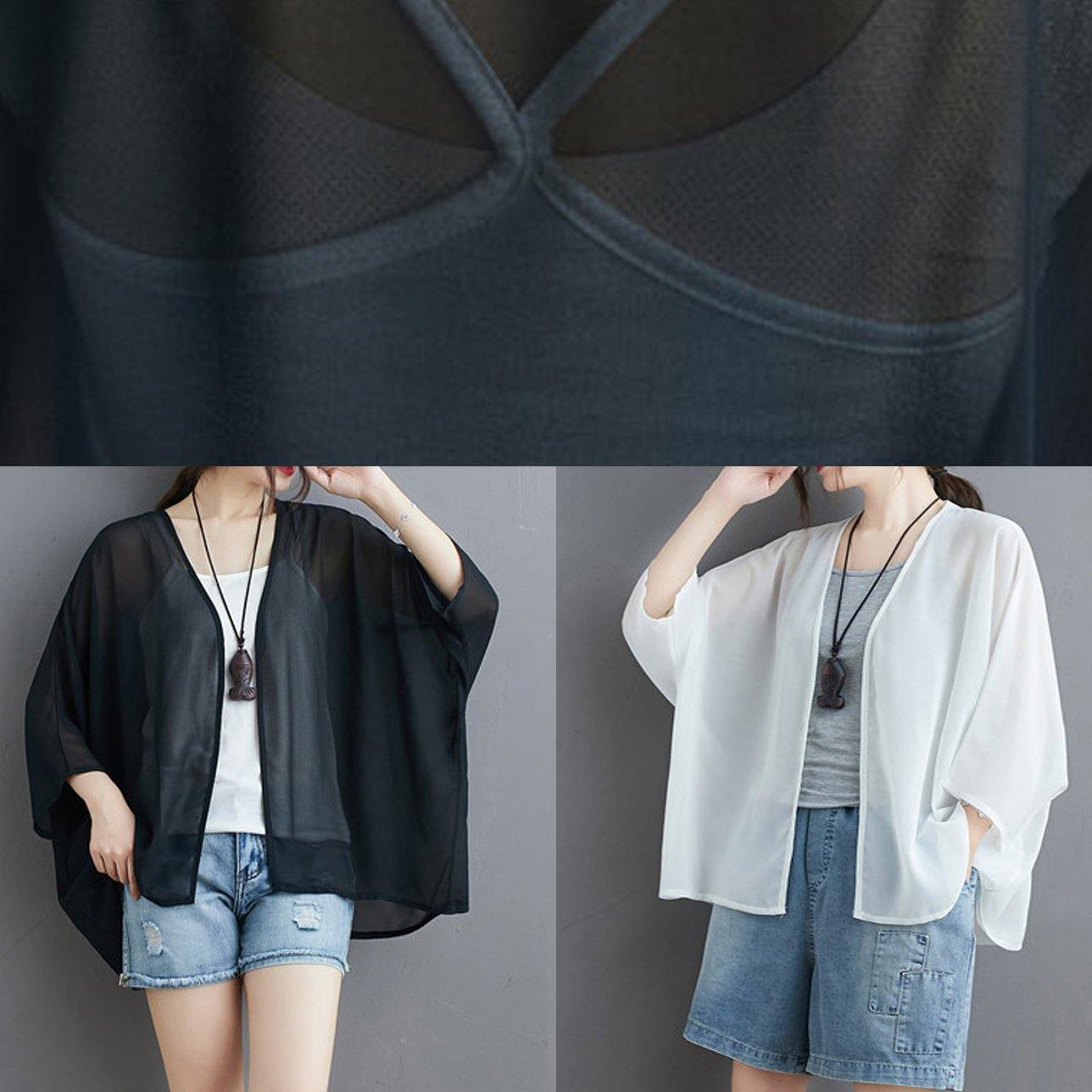 Art wild chiffon summertunic top design white blouses - SooLinen