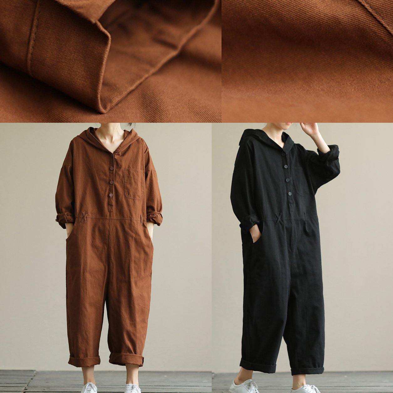 Artistic hooded black all-match long-sleeved casual nine-point jumpsuit - SooLinen