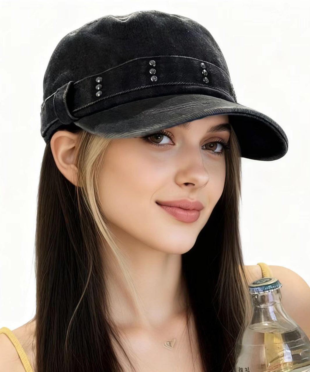 Sombrero vaquero negro con remaches para otoño e invierno