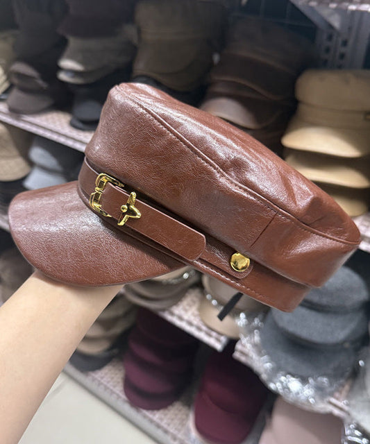 Autumn Winter Black Leather Versatile Fashion Duck Tongue Hat