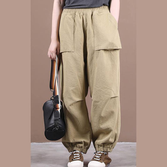 Autumn new style three-dimensional pocket elasticated foot pleated casual pants - SooLinen