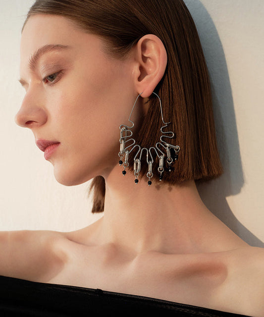 Avant-Garde Silver Paperclip Tassel Dangle Earrings