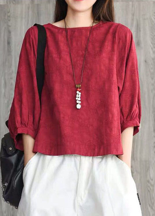 Schönes Babyblaues O-Ausschnitt Jacquard Laternenärmel Herbst Shirt Tops