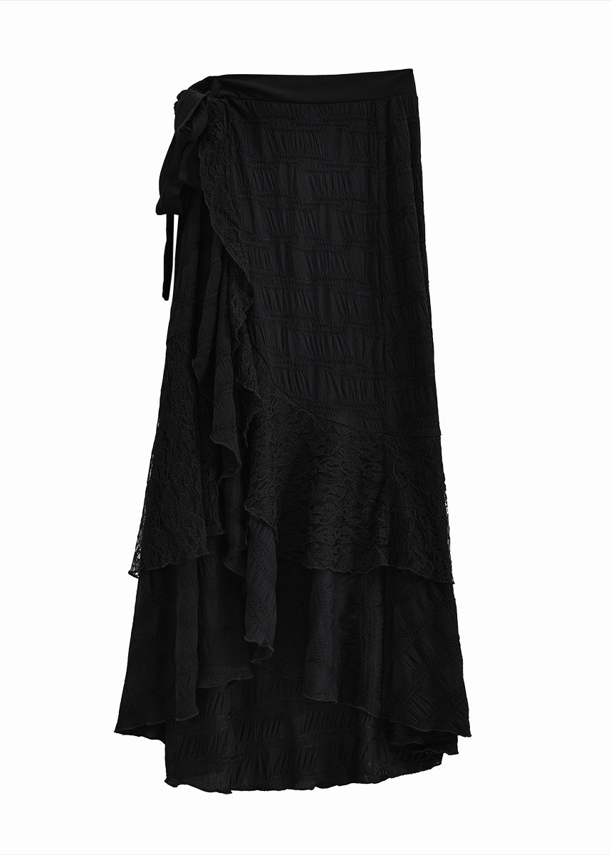 Beautiful Black Asymmetrical Patchwork Cotton Skirts Fall