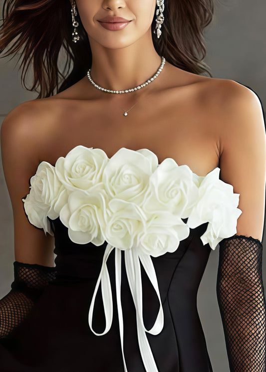 Beautiful Black Backless Patchwork Flower Vestidos Dress Summer