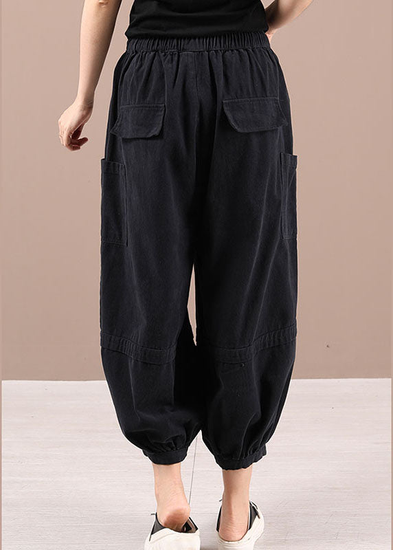 Beautiful Black Casual Pockets lantern Fall Pants Trousers