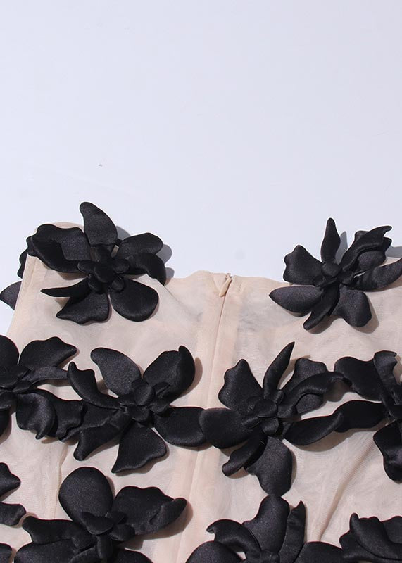 Beautiful Black Floral Decorated Tulle Tops Sleeveless