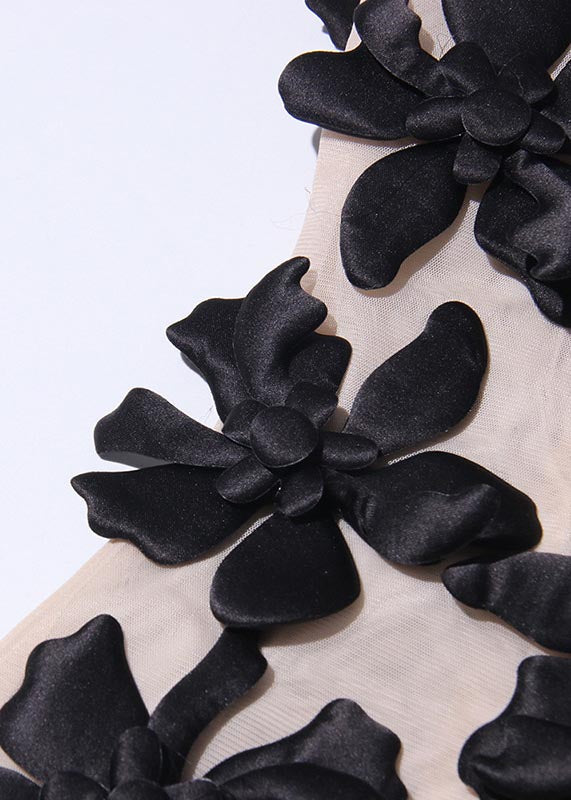 Beautiful Black Floral Decorated Tulle Tops Sleeveless
