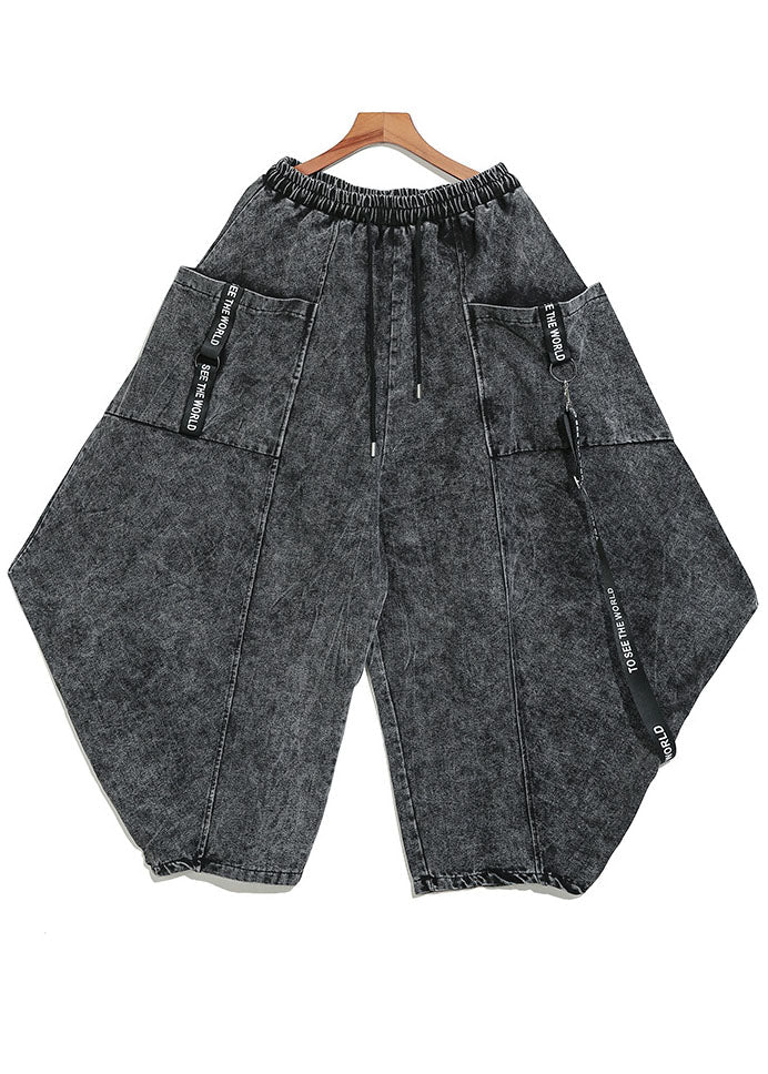 Schöne Schwarz Grau Cinched Patchwork denim Hosen Hosen Frühling