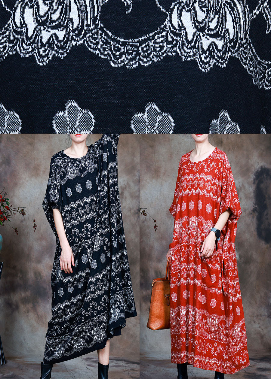 Wunderschönes schwarzes Langarmkleid mit Strickmuster für den Herbst