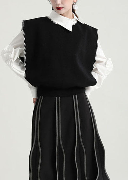 Schöne Schwarze O-Neck Strick Strand Weste Frühling