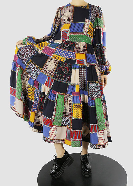 Schönes schwarzes O-Ausschnitt-Schärpen-Druck-Ferienkleid Frühling