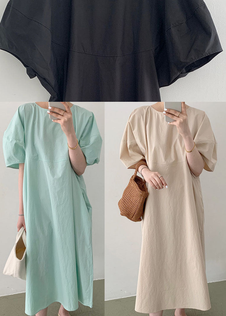 Schöne schwarze Taschen lose Baumwolle Kleid Frühling