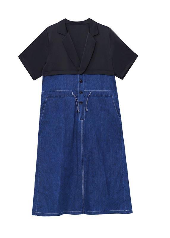 Beautiful Blue Patchwork Peter Pan Collar Vacation Dresses Summer - SooLinen