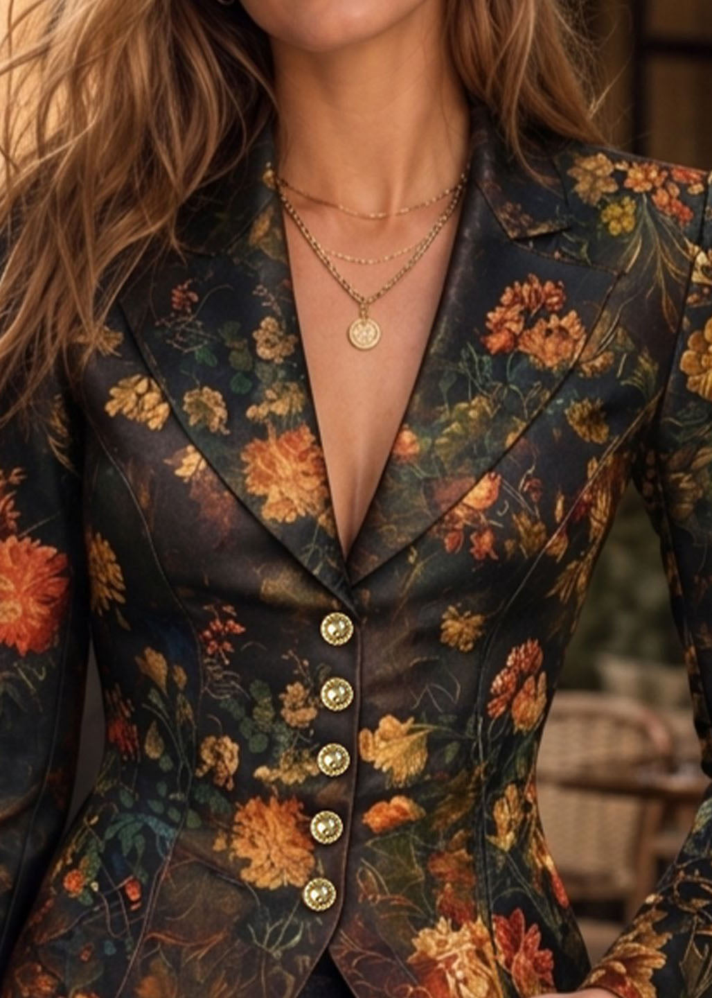 Beautiful Button Print Blazer Jackets Coats Fall