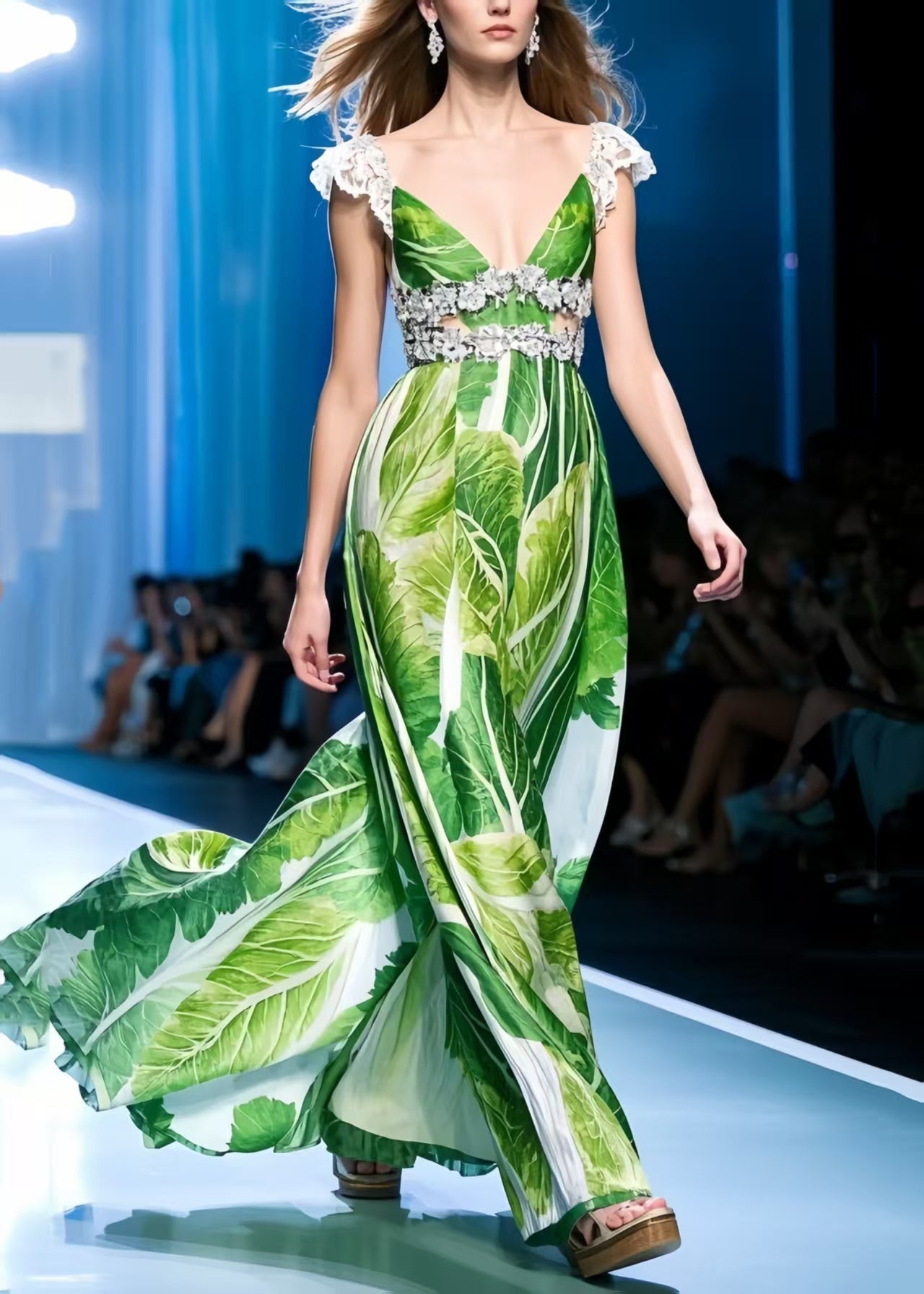 Beautiful Chinese Cabbage Print Chiffon Vestidos Dress Summer