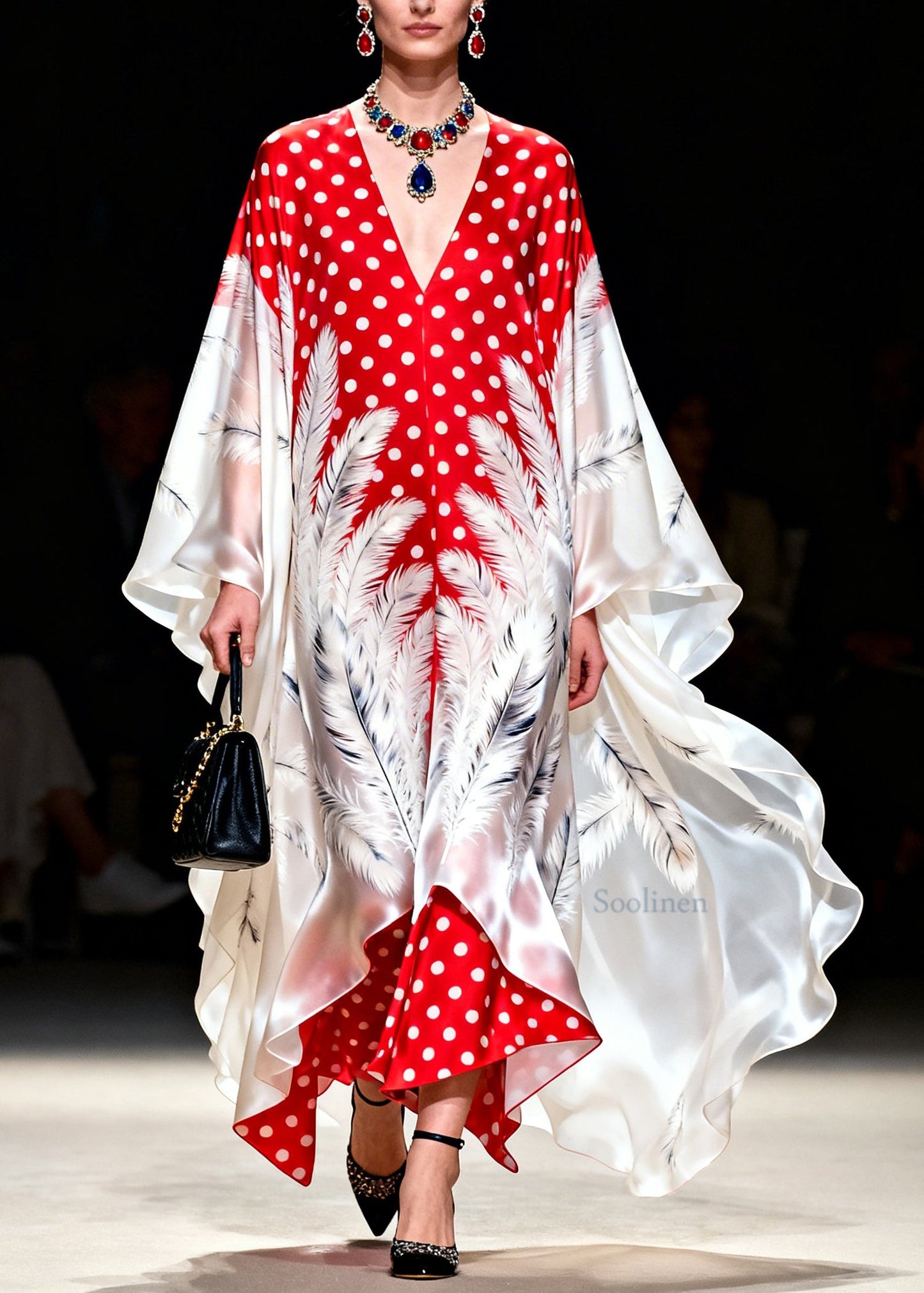 Beautiful Colorblock V Neck Print Chiffon Robe Dresses Summer