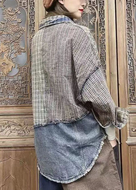 Schöne Colorblock Knopf Peter Pan Kragen Taschen Patchwork Mäntel Frühling