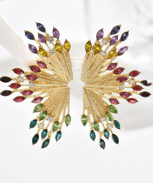 Beautiful Colorful Zircon Fan-shaped Fireworks Stud Earrings