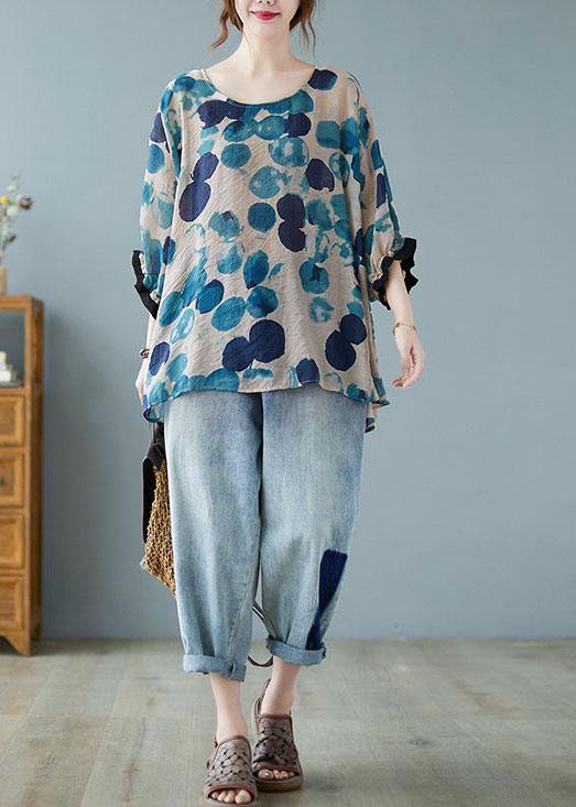 Beautiful Cotton Linen Gray Dotted Top Batwing Sleeve - SooLinen