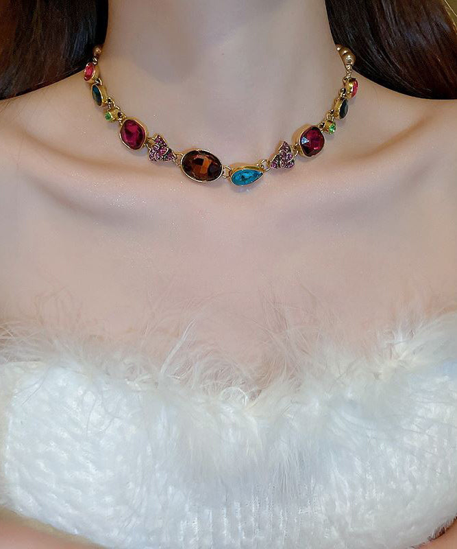 Wunderschöne Halskette mit floralem Halsband aus goldenem Achat, Perlen und Zirkonia