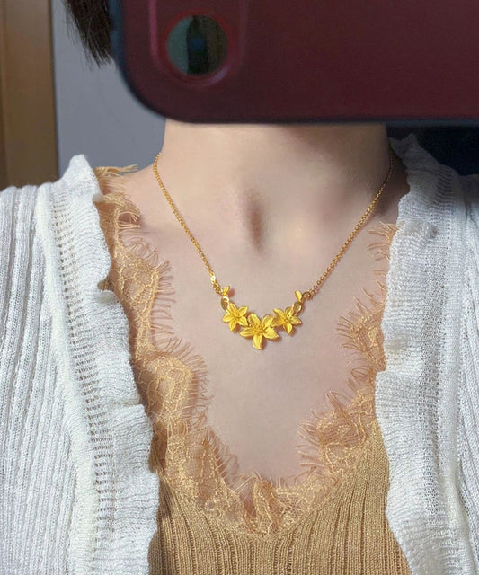 Hermoso collar floral de princesa de acero inoxidable dorado