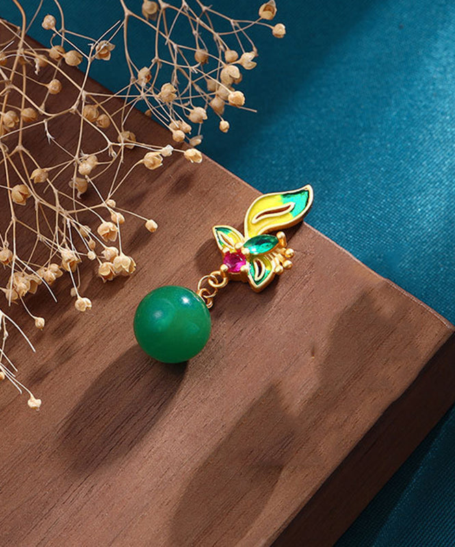 Wunderschöne grüne florale Achat-Cloisonne-Tropfenohrringe