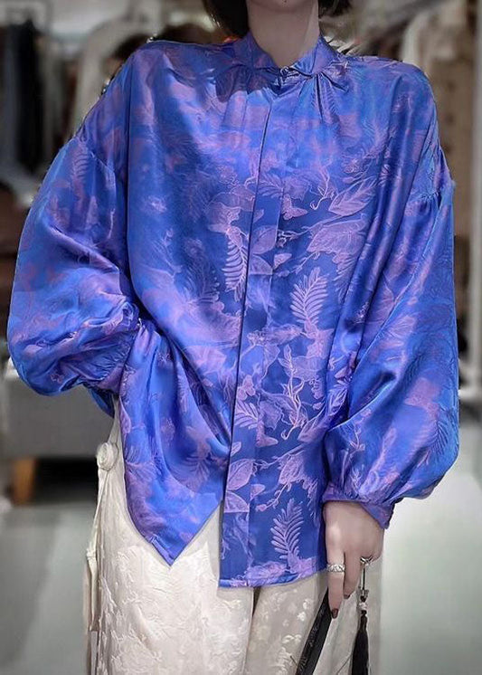 Schöne Grüne Stehkragen Patchwork Jacquard Seide Blusen Herbst