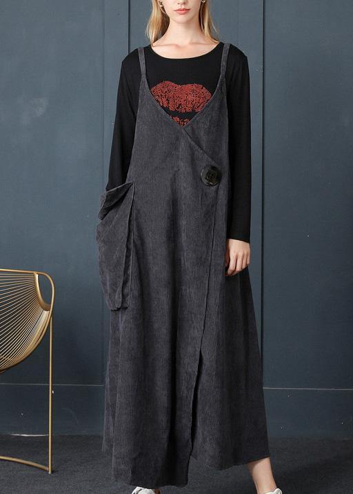 Beautiful Grey Asymmetrical Design Corduroy Cotton Sundress - SooLinen