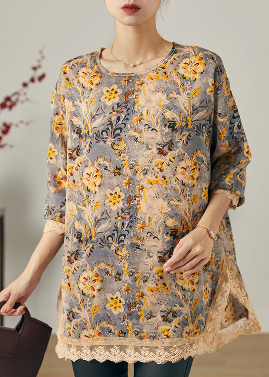 Schöne Khaki Oversize Patchwork Chiffon Shirts Frühling