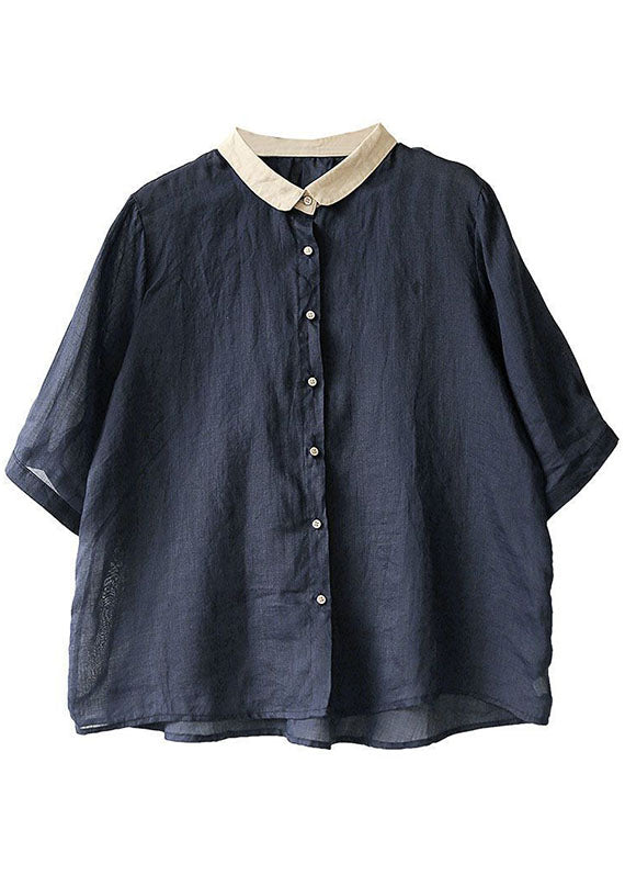 Schöne rot gestreifte Peter Pan Kragen Knopf lose Herbst Halbarm Shirt Tops