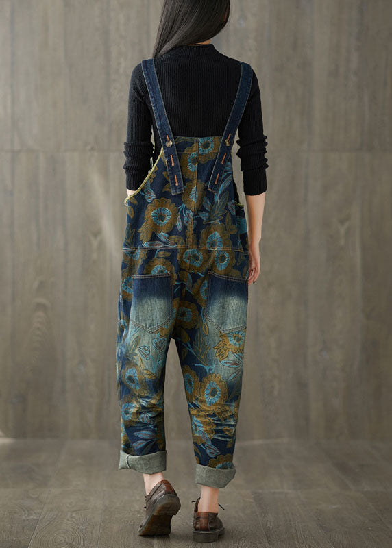 Schöne Navy Taschen Print Jeans Jumpsuit Frühling