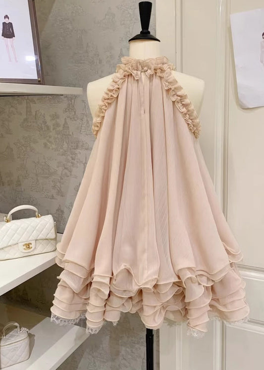 Beautiful Nude Cold Shoulder Floral Halter Tops Summer