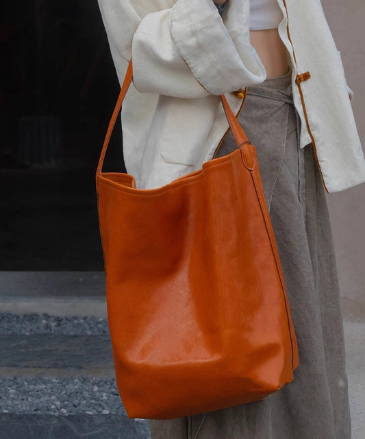 Beautiful Orange Large Capacity Durable Leather Shoulder Bags