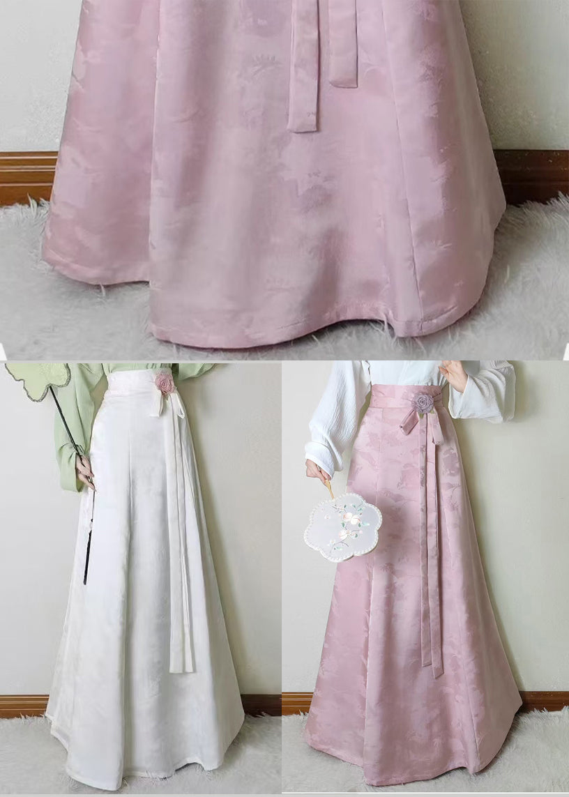 Beautiful Pink Jacquard Flower Decorated Silk Skirts Fall