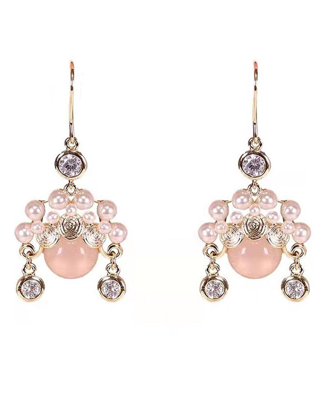Hermosos aretes colgantes de ópalo perlado rosa