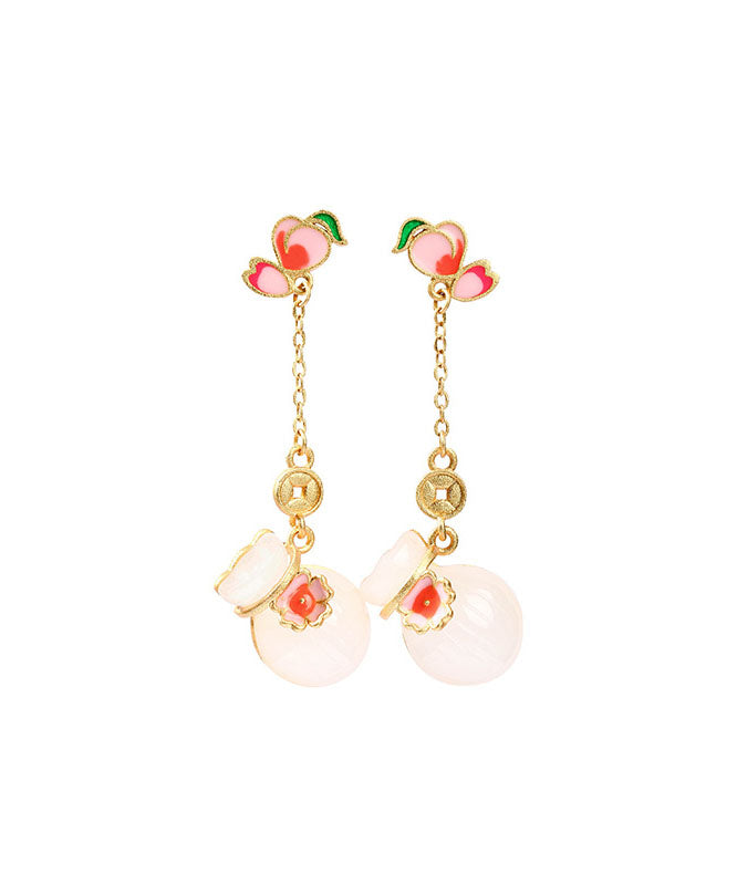 Wunderschöne rosa Sterling Silber Overgilt Jade Emaille Geldbeutel Tropfen Ohrringe