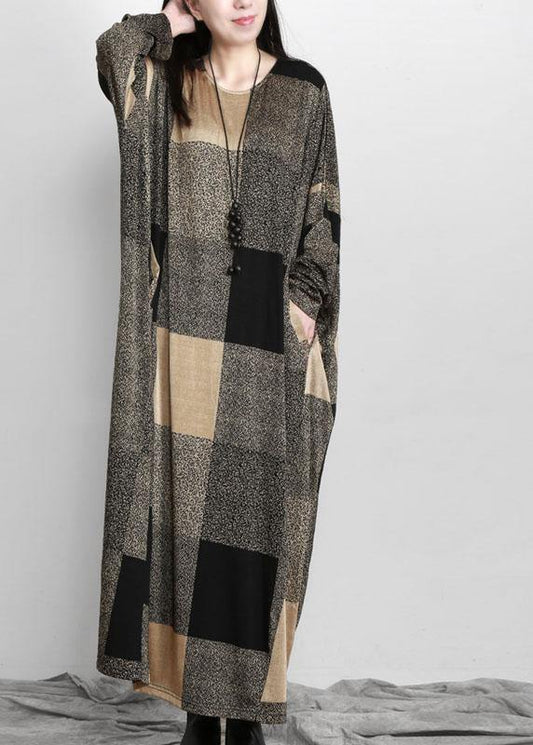 Beautiful Plaid Pockets Long sleeve Maxi Dresses Fall - SooLinen