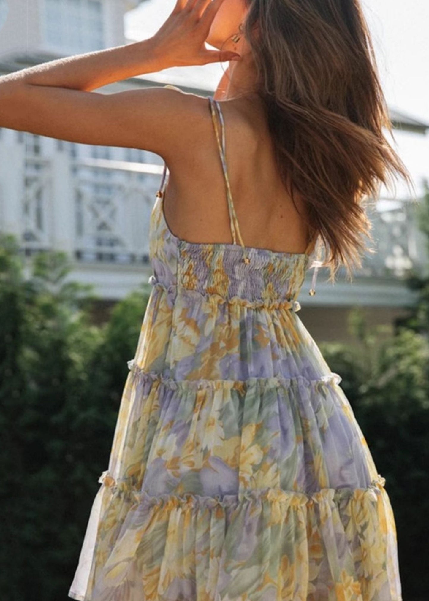 Beautiful Purple Print Chiffon Tea Dress Summer