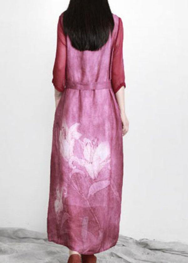 Beautiful Purple Print Linen Tunic Maxi Dresses - SooLinen