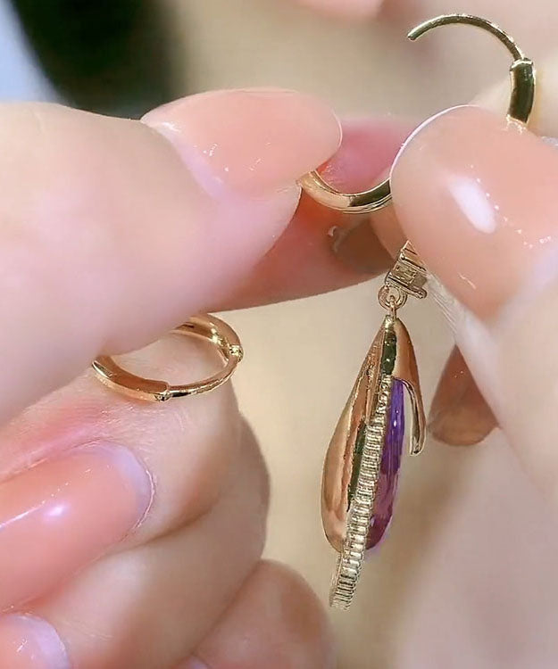 Wunderschöne lila Sterling Silber Intarsien Zirkon Kristall Wassertropfen Ohrringe