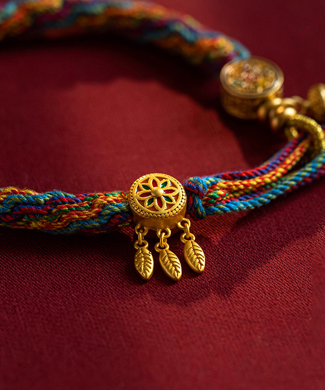 Hermosa pulsera de cadena con borlas florales de aleación de arcoíris