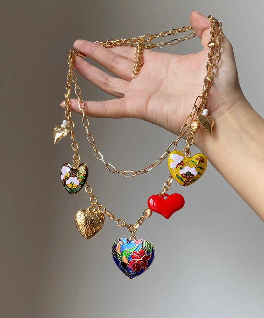 Hermoso collar con colgante floral de amor de aleación de cobre con arcoíris