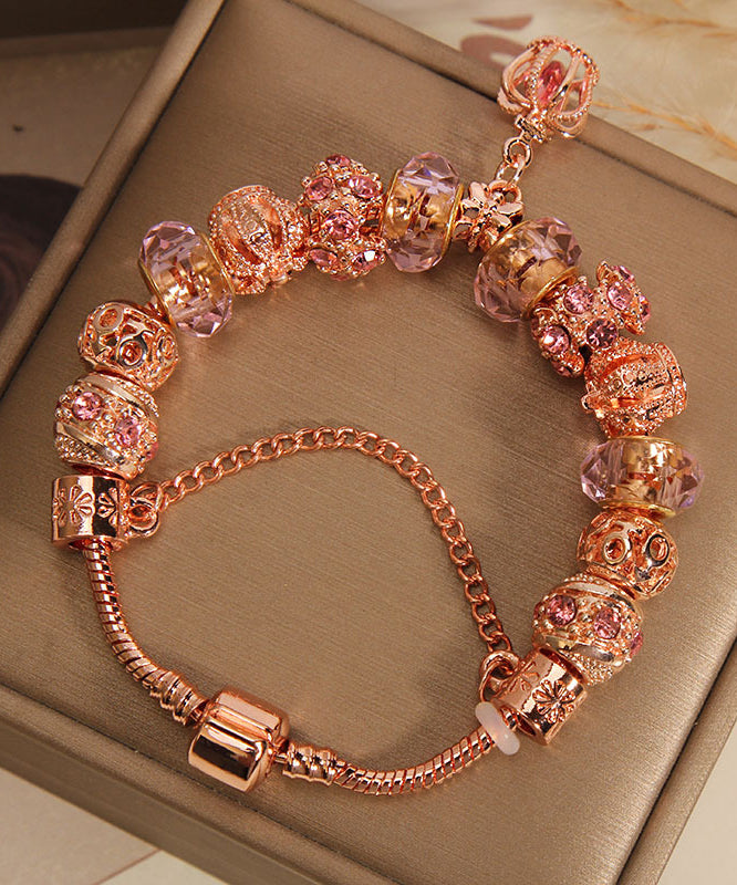 Hermosa pulsera con dije de borla de corona de cristal de plata esterlina y oro rosa