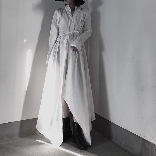 Beautiful V Neck Asymmetric Spring Quilting Clothes Catwalk White Art Dresses - SooLinen