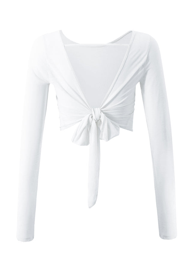 Beautiful White O-Neck Backless Tie Waist Thin Yoga Top